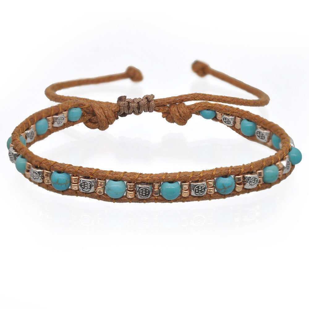 Wholesale Retro winding double-layer bracelet ethnic style turquoise bracelet couple braided bracelet